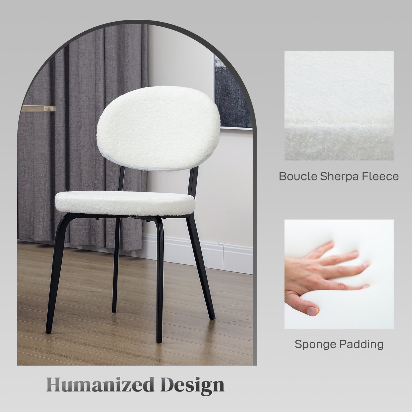 HOMCOM Boucle Dining Chairs Set of 4, Modern Upholstered with Backrest, Metal Legs, Padded Seat for Dining Room, Bedroom, Living Room, White