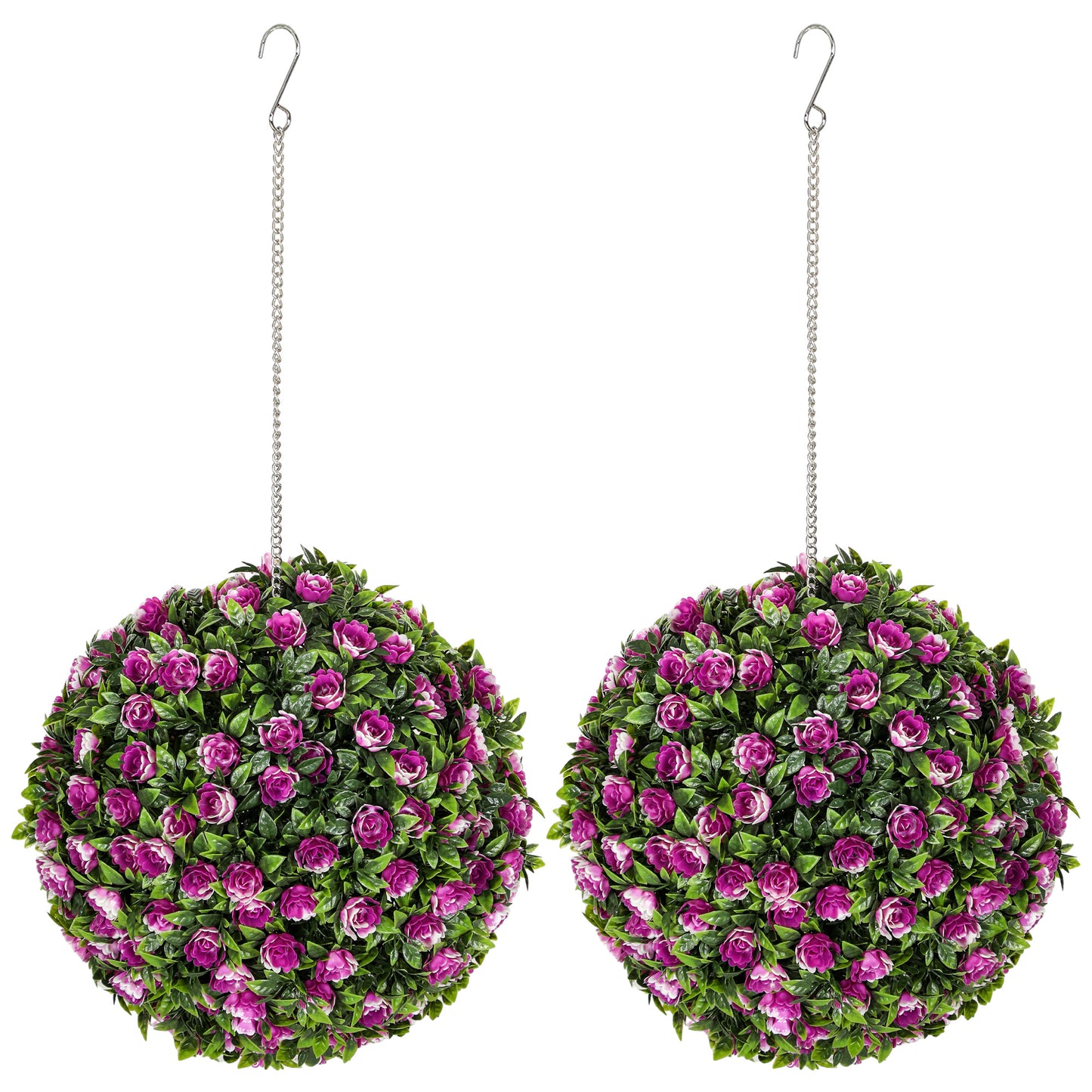 HOMCOM Set of 2 Artificial Plants, UV-Protected Topiary Rose Balls, 28cm, Purple