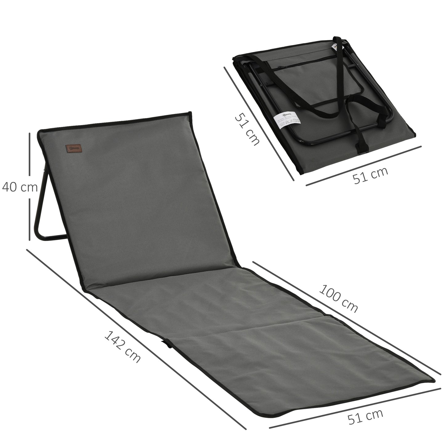 Outsunny Set of 2 Foldable Garden Beach Chair Mat, Outdoor Sun Lounger Seats with Adjustable Back, Carry Bag