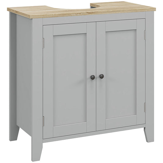 kleankin Under Sink Cabinet, 2-Door Bathroom Sink Cabinet with Adjustable Shelf, Pedestal Freestanding Design, Grey