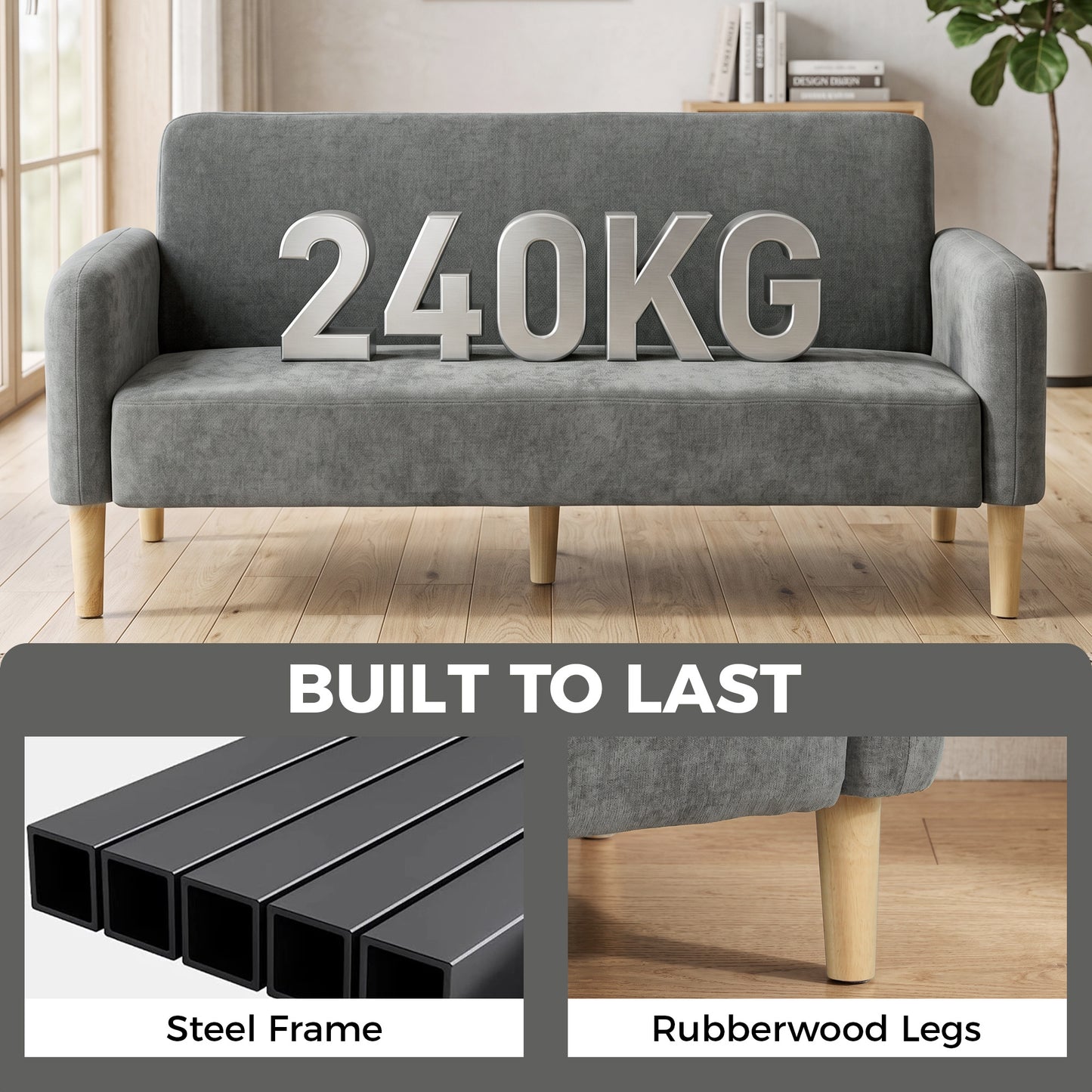 HOMCOM 2 Seater Sofa, Velvet Small Couch with 20cm Thick Padding, Wide and Deep Seat, Grey