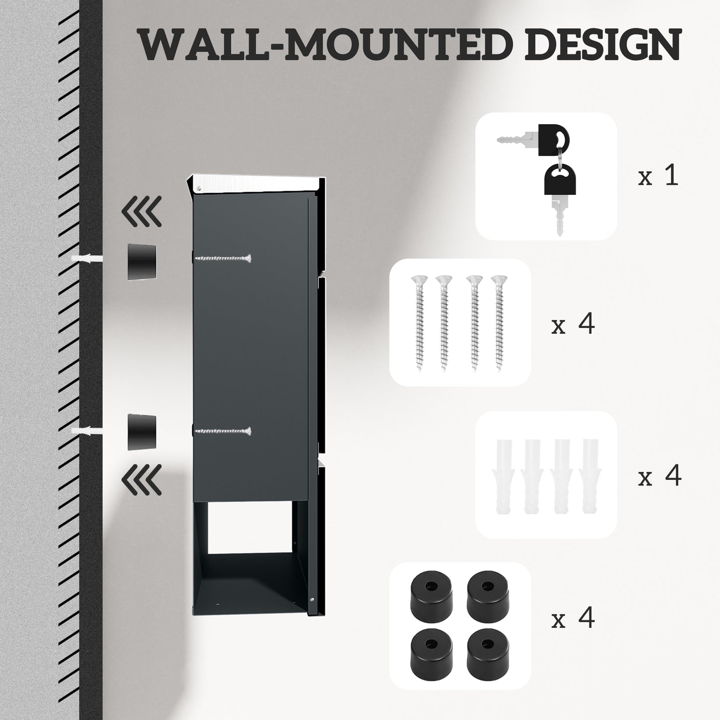 HOMCOM Wall Mounted Post Box with Viewing Window, 2 Locks, Modern Galvanised Steel, Weatherproof, Easy Install, Copper Core Mailbox, Silver