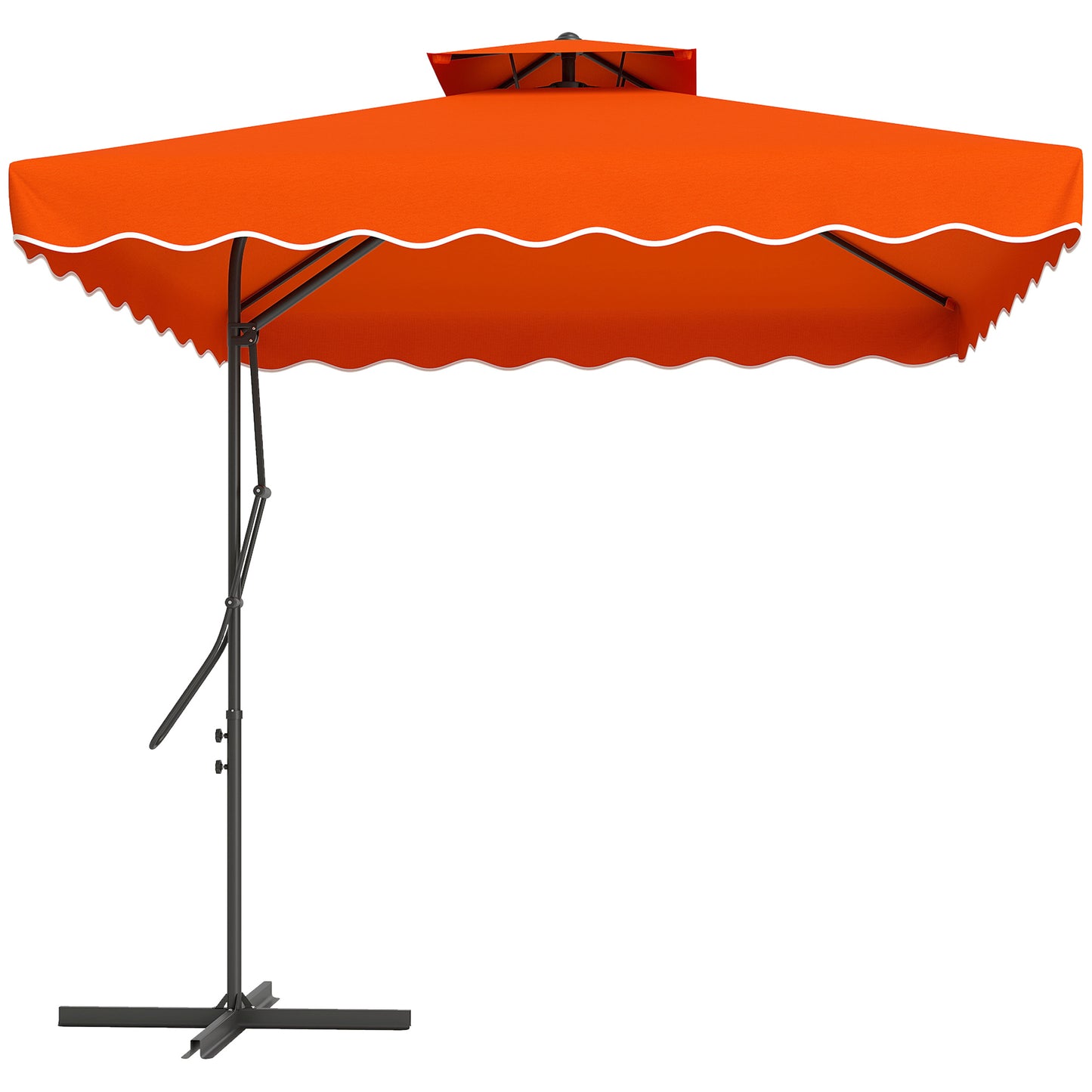 Outsunny 2.5m Cantilever Parasol, Square Double Top Garden Umbrella with Ruffles, Cross Base, Overhanging Sun Shade, Orange