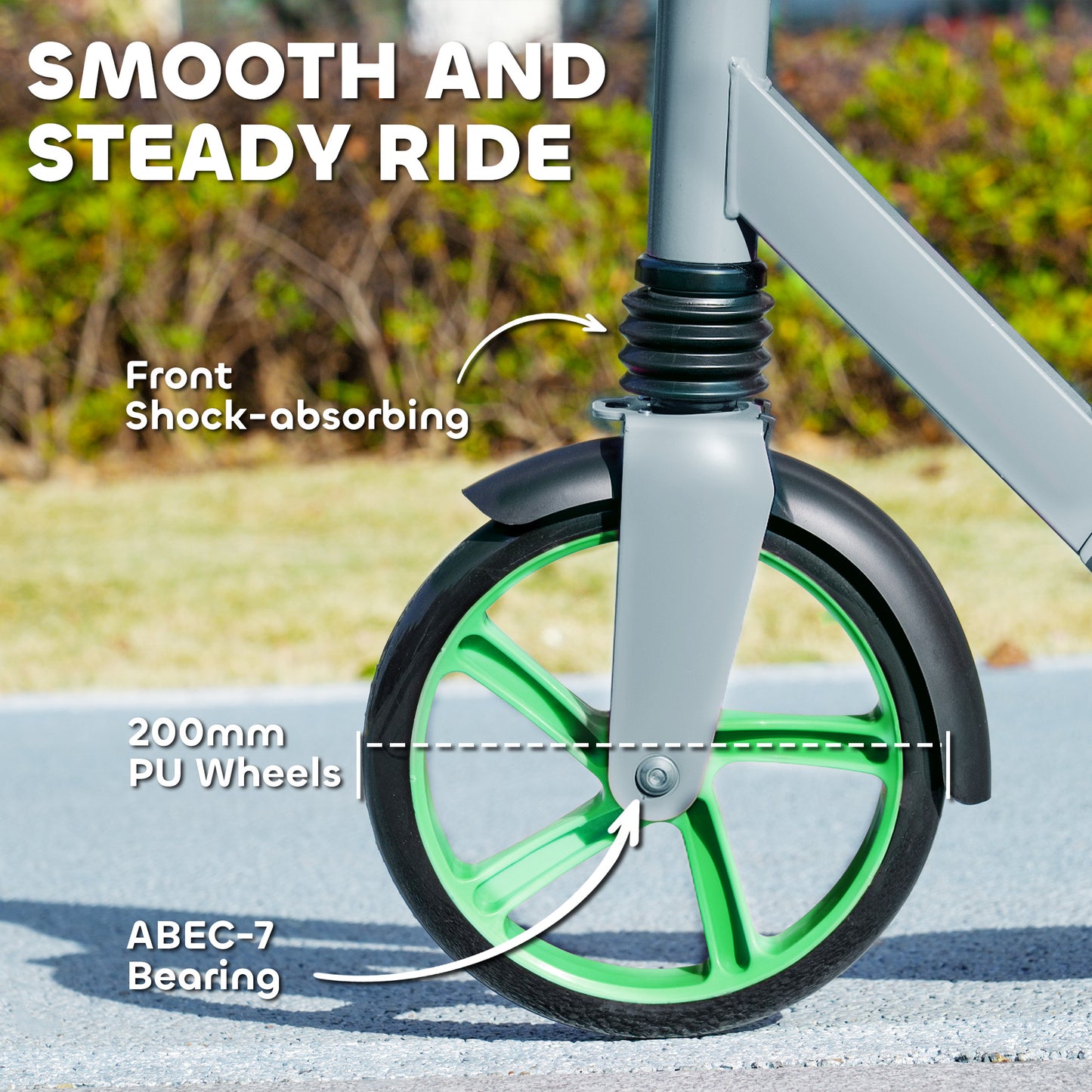 AIYAPLAY Foldable Kids Scooter with Adjustable Handlebar, 200mm Big Wheel, Rear Fender Brake, for Ages 6-12 Years, Green