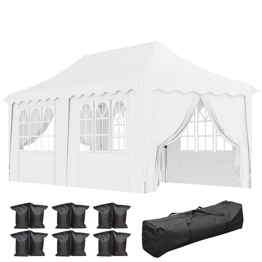 Outsunny 3x6m Pop Up Gazebo, Height Adjustable Party Tent with Carry Bag & Sand Bags, White