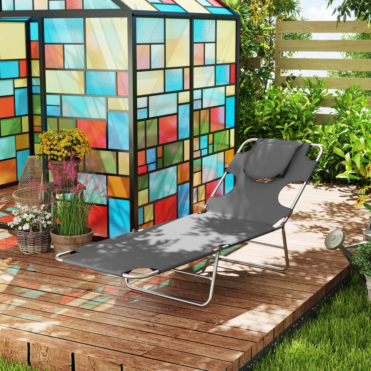 Outsunny Reclining Face Hole Sun Lounger - Dark Grey