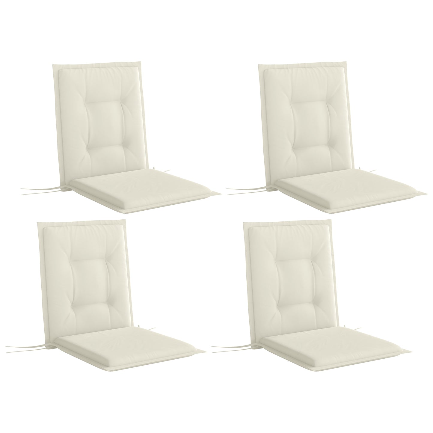 Outsunny Set of 4 Garden Chair Cushions with Backs, 108x50x5 cm, Tufted Back, Ties for Outdoor Dining Chairs, White