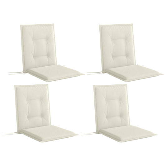 Outsunny Set of 4 Garden Chair Cushions with Backs, 108x50x5 cm, Tufted Back, Ties for Outdoor Dining Chairs, White