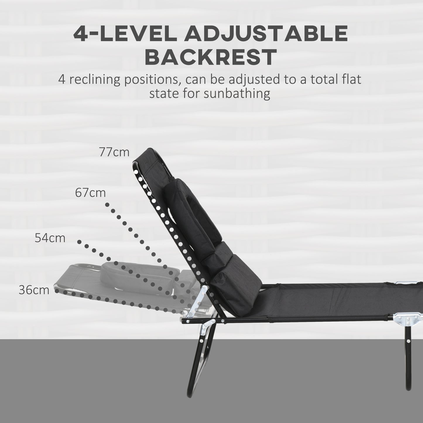 Outsunny Adjustable Backrest Foldable Sun Lounger Set with Pillow - Black