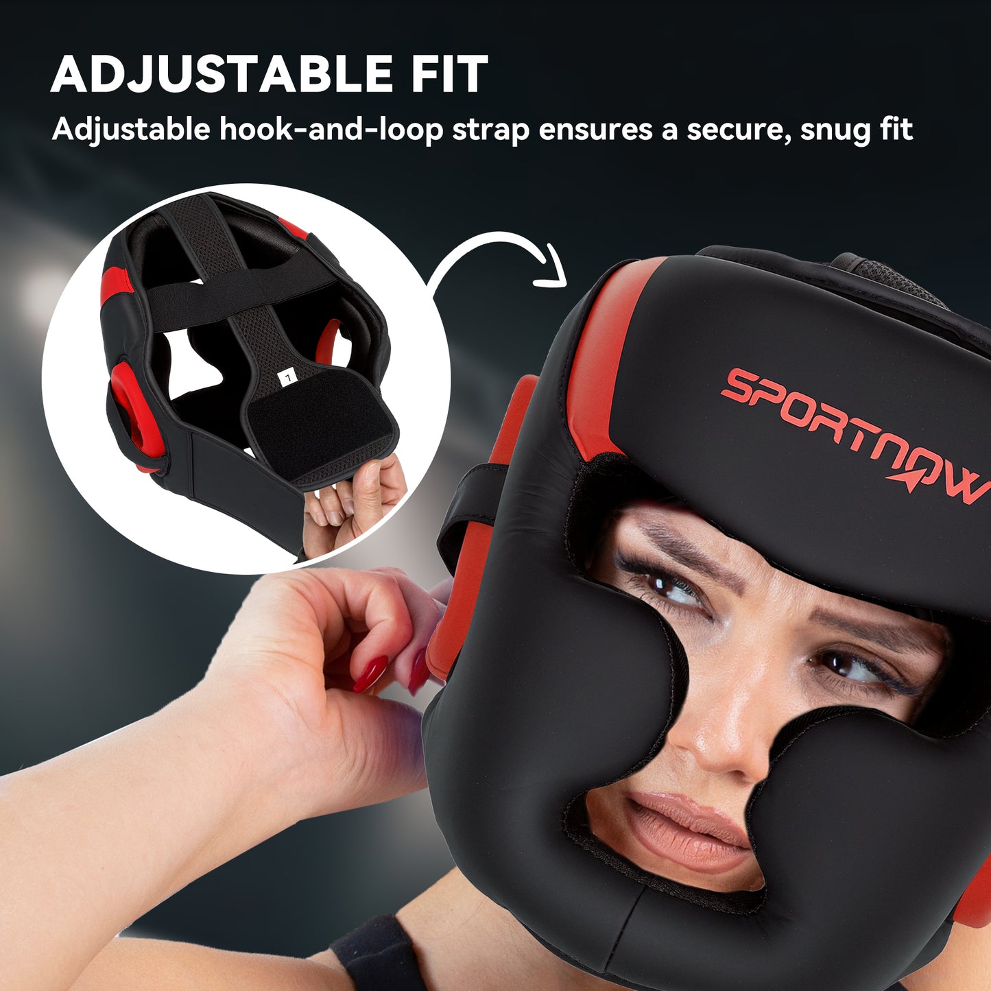 SPORTNOW Boxing Headguard, Adjustable Full Face Protection, Martial Arts, Red