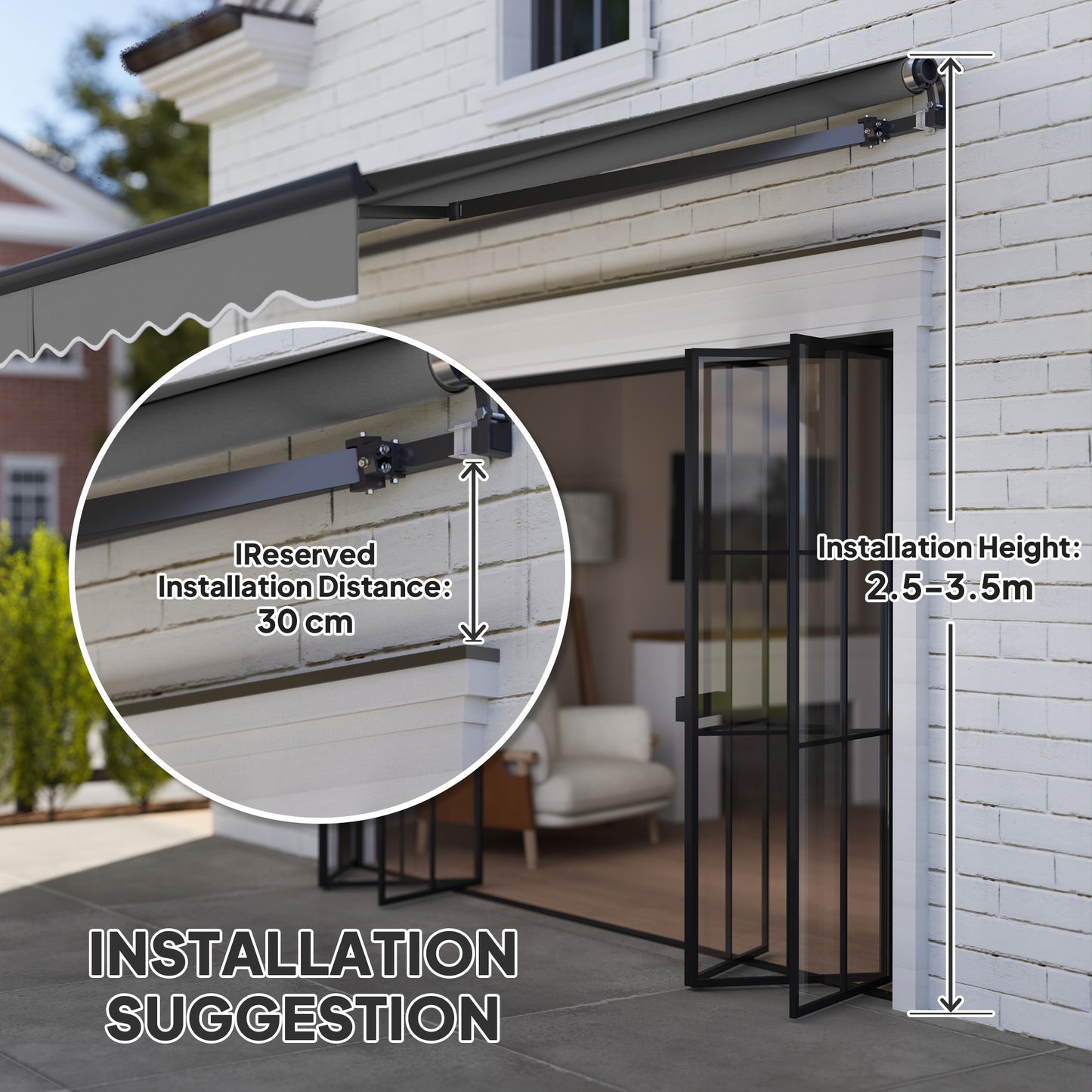 Outsunny Electric Retractable Awning, 3.5x3m, Aluminium Frame, Remote Control, UV30+ Sun Shade for Garden Patio Door Window, Dark Grey