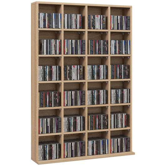 HOMCOM CD Storage Unit with Adjustable Shelves, 89 x 130.5 cm, Natural Wood Finish