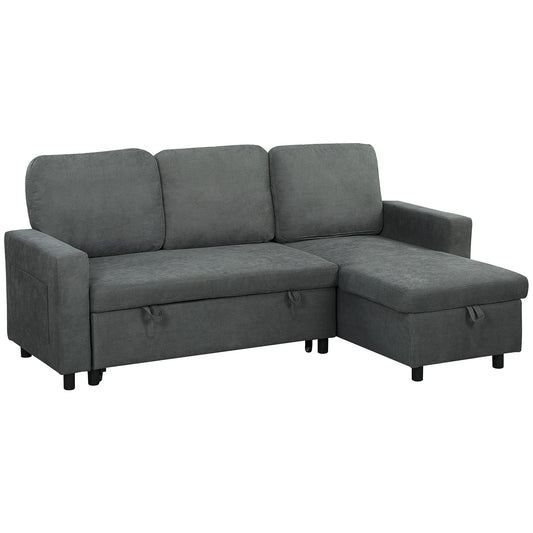 HOMCOM L Sofa Bed, with Storage - Charcoal Grey