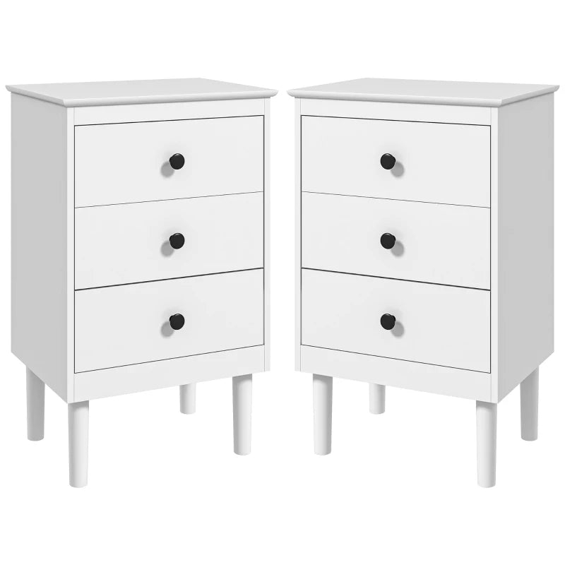 HOMCOM Set of Two Three-Drawer Modern Bedside Tables - White