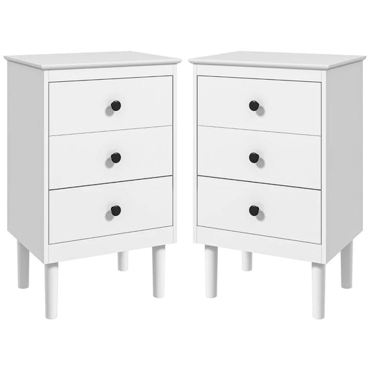 HOMCOM Set of Two Three-Drawer Modern Bedside Tables - White