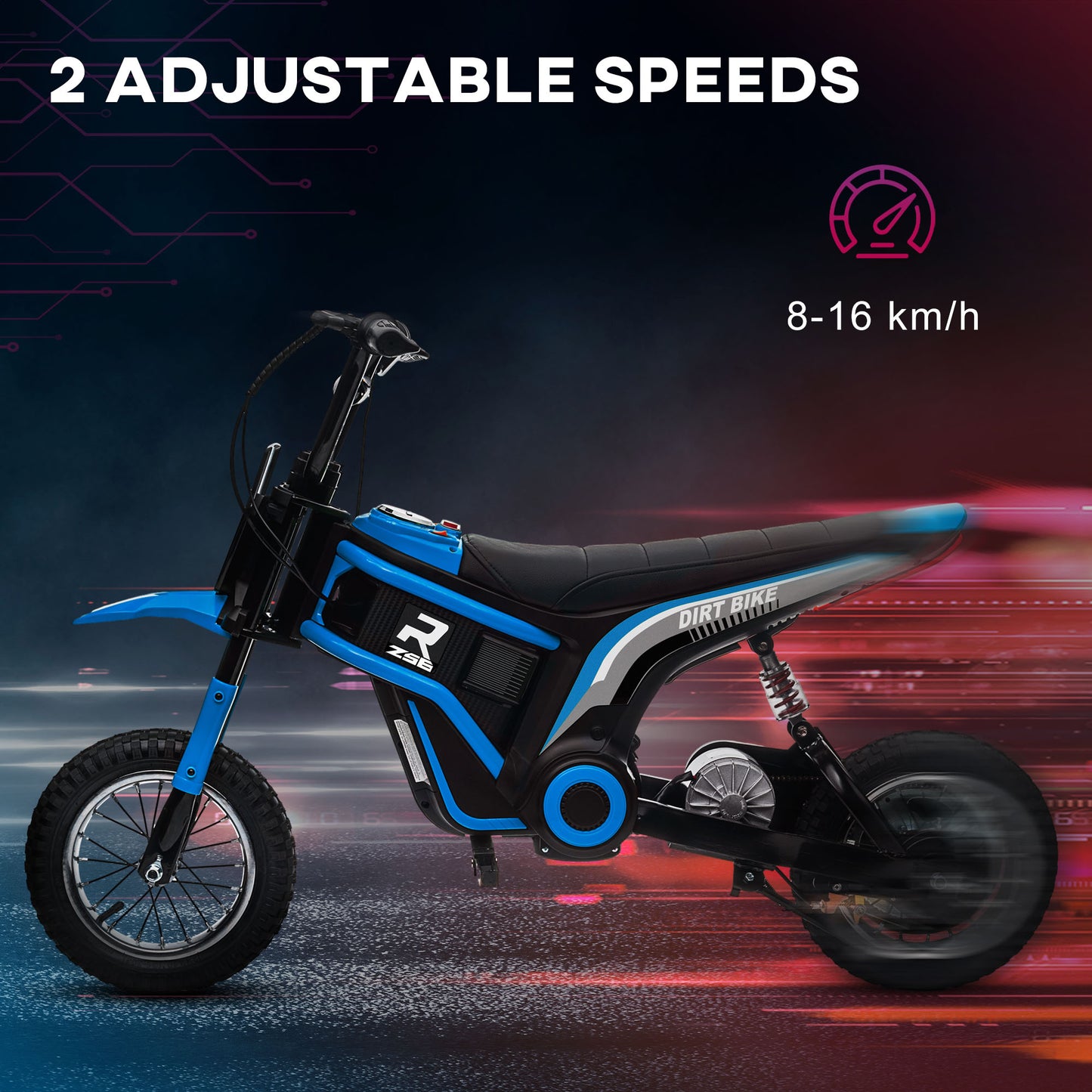 HOMCOM 24V Electric Motorbike with Twist Grip Throttle, Music, Horn, 12" Pneumatic Tyres, 16km/h Max Speed - Blue