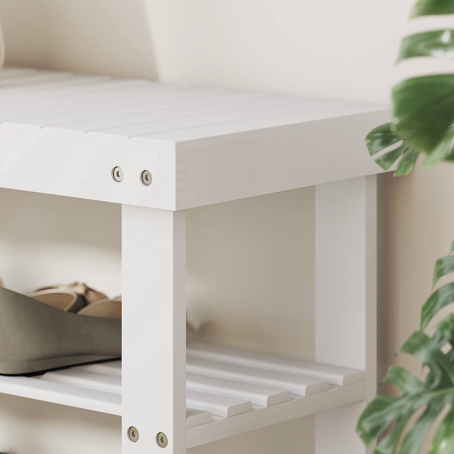 HOMCOM 3-Tier Bamboo Shoe Storage Bench - White