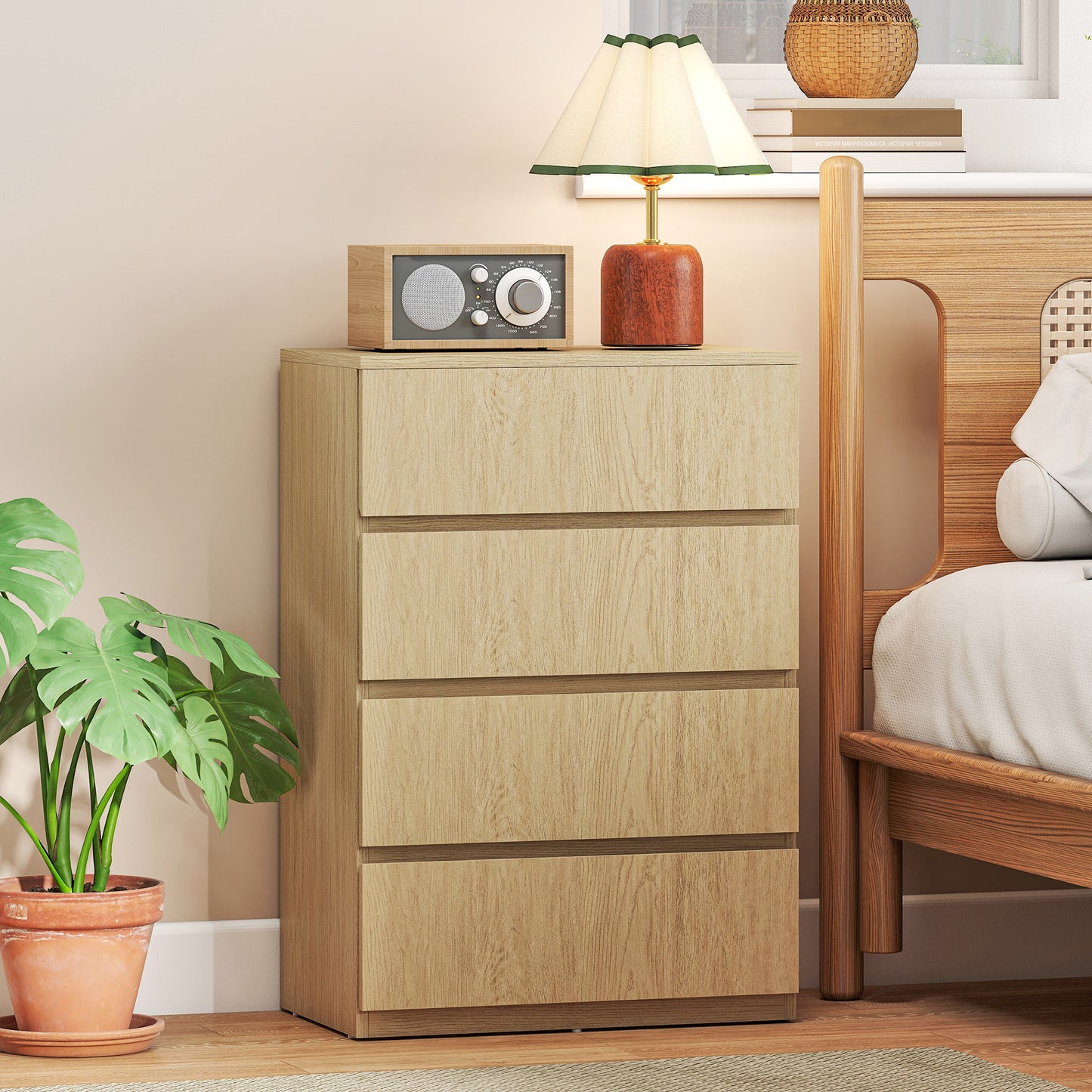 HOMCOM Chest of Drawers, 4-Drawer Storage Cabinets, Storage Drawer Unit for Bedroom