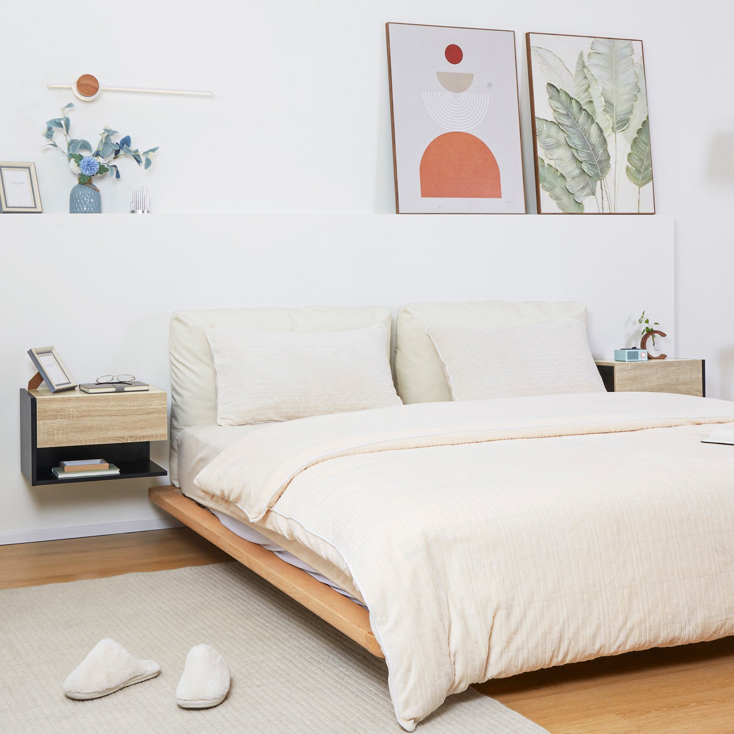 HOMCOM Small Bedside Table Set of 2, Modern Nightstand with Drawer and Shelf for Living Room or Bedroom Storage, 46 x 30 x 30 cm, Oak Tone