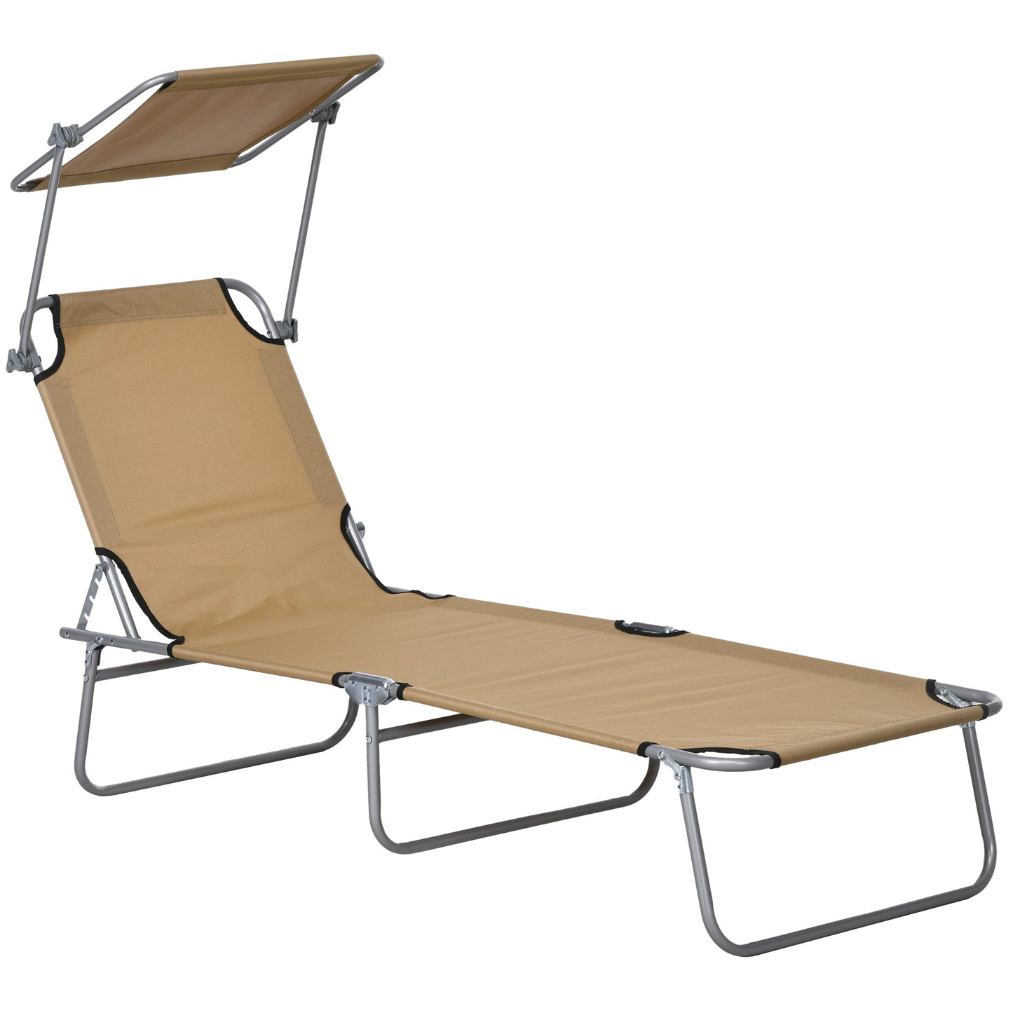 Outsunny Outdoor Sun Lounger, Adjustable Backrest, Sun Shade Awning, Tan