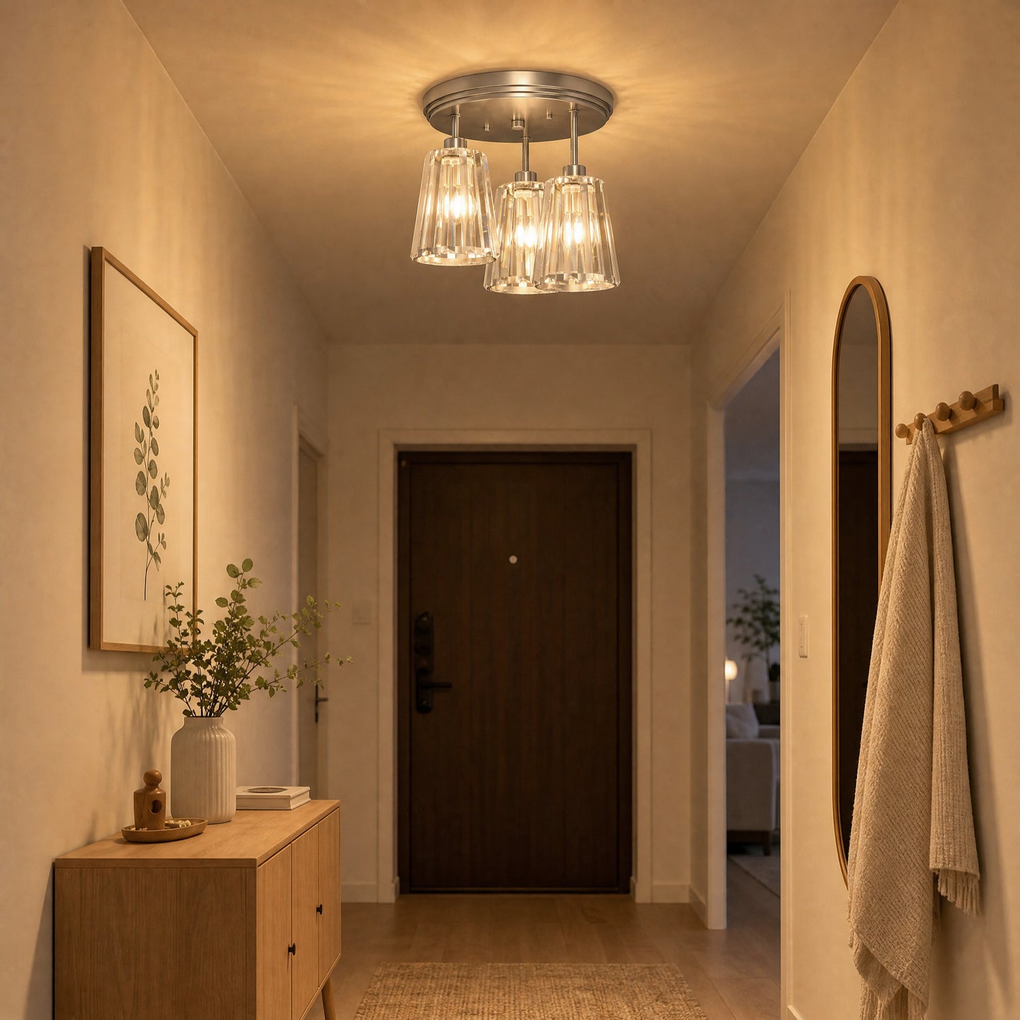 HOMCOM 3-Light Crystal Glass Ceiling Light, 40W, 3 E27 Sockets, Dual Mounting, Bulb Not Included, Silver