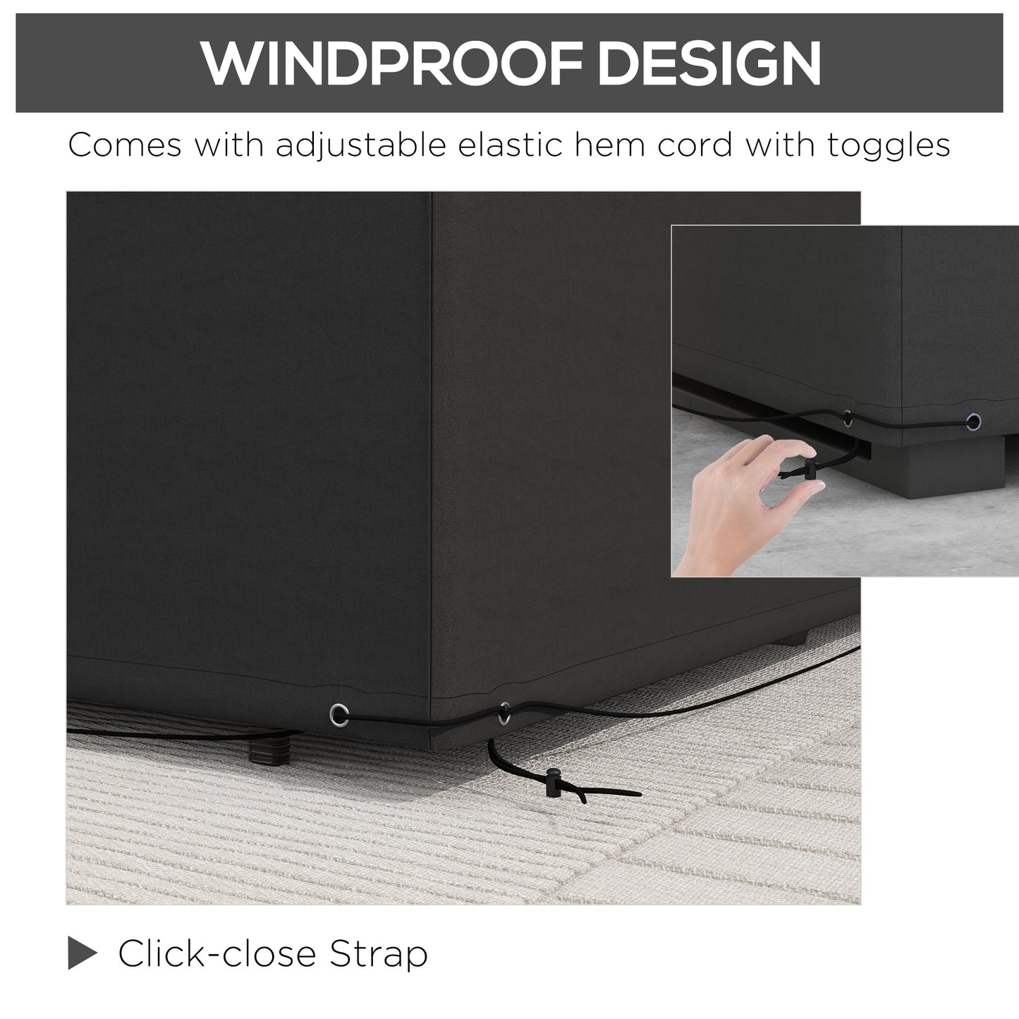 Outsunny Garden Furniture Cover, Waterproof, Anti-UV 600D Heavy Duty Oxford Fabric for Rectangular Sofa Table Set, 245x165x66cm, Black