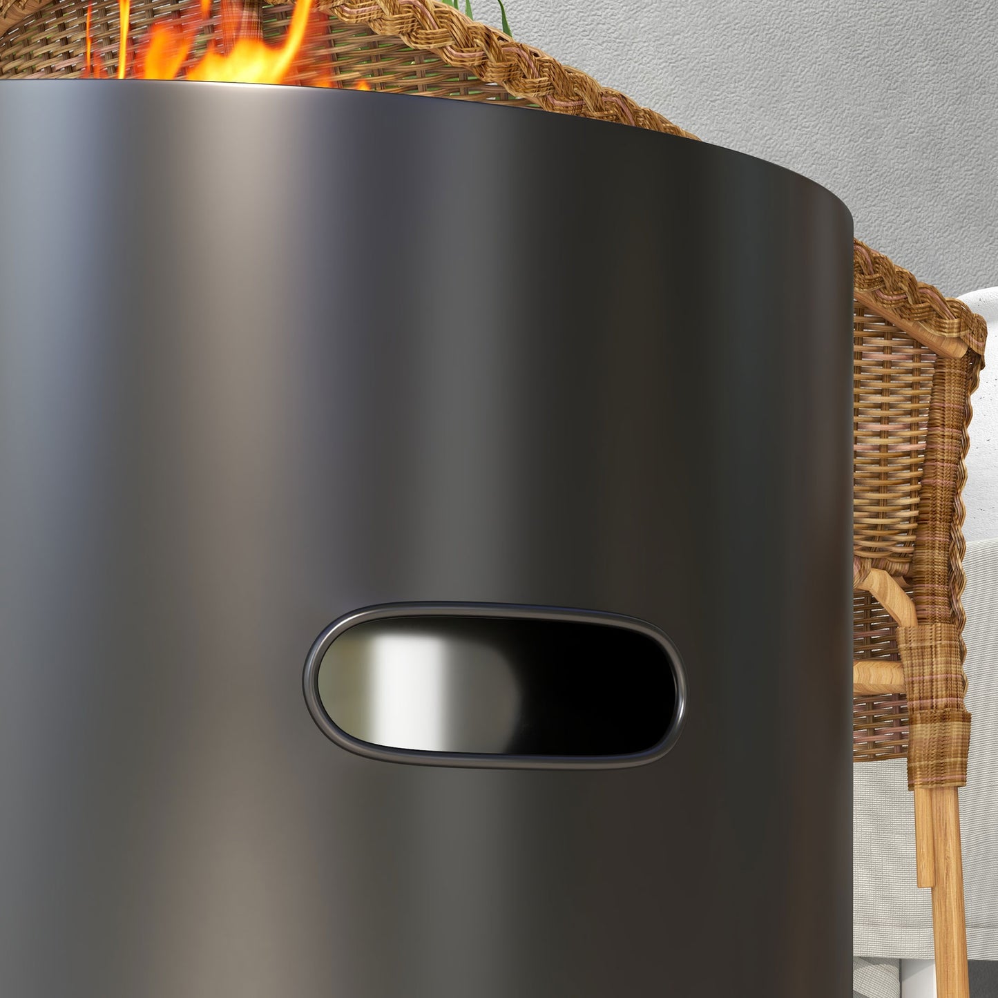 Outsunny Smokeless Fire Pit, 45cm Portable Wood Burning Firepit, Round Metal Bonfire Stove with Poker for Garden, Camping, Black