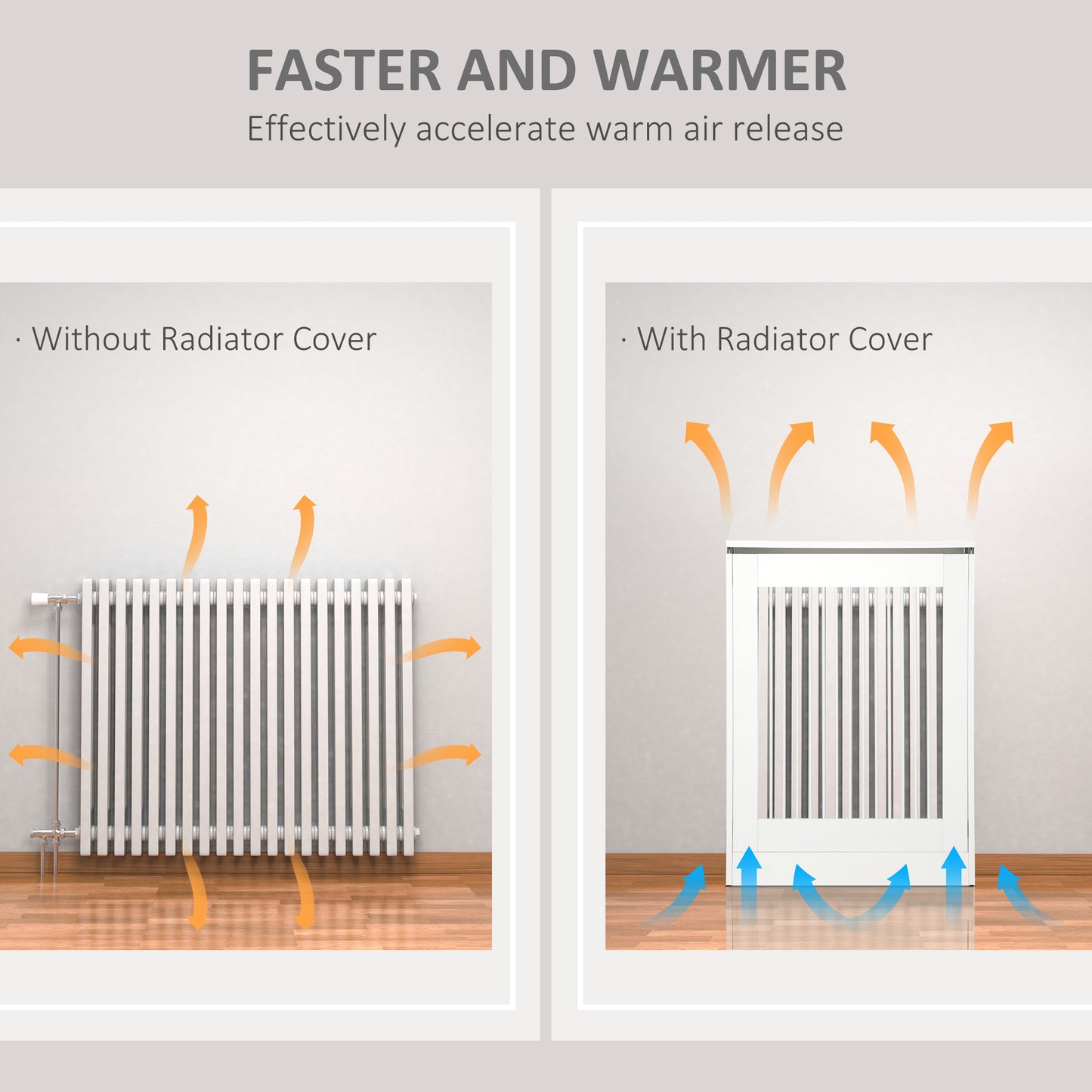 HOMCOM Radiator Cover Vertical Slatted Grille Heater Cover Top Shelf MDF Steel for Heat Circulation 60 x 18 x 84 cm White