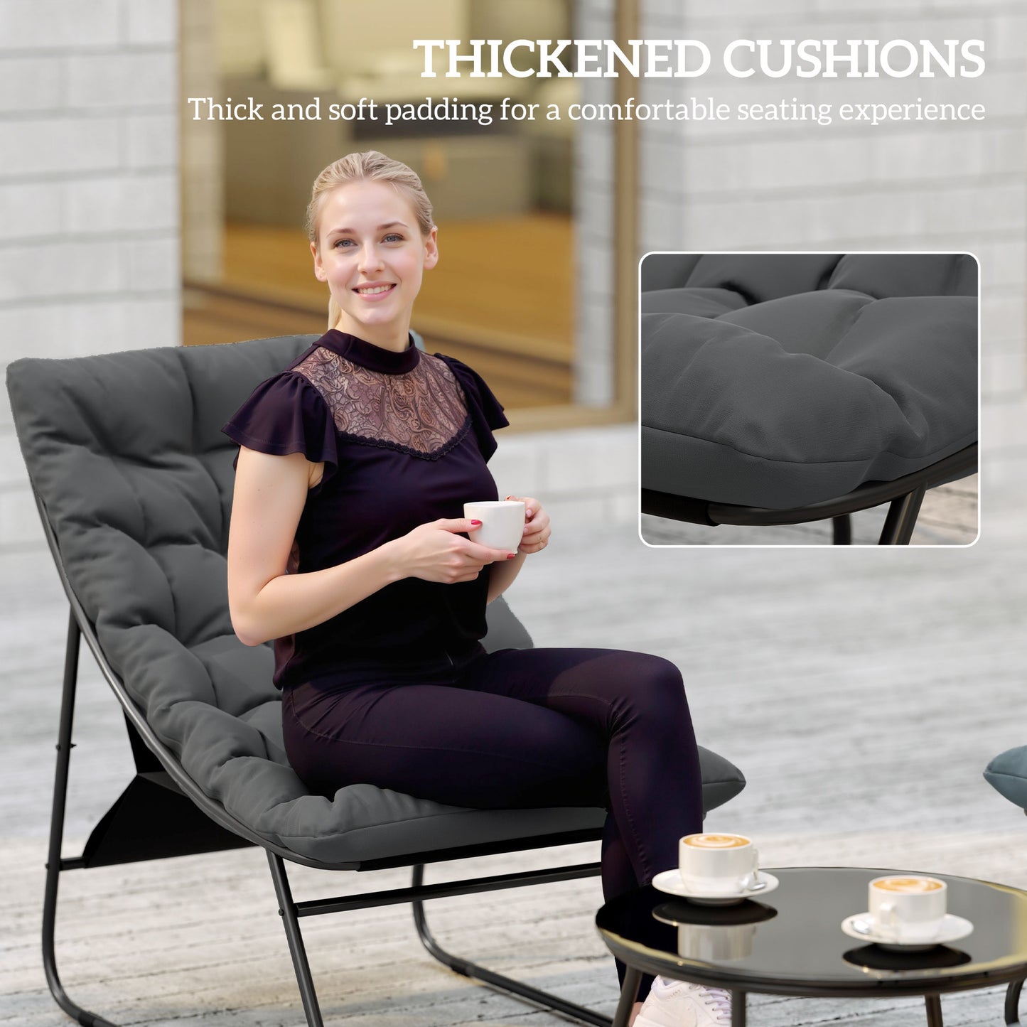 Outsunny 4 Seater Garden Furniture Set with Loveseat Sofa, Chairs, Glass Coffee Table, Cushions, Steel Outdoor Sofa, Grey