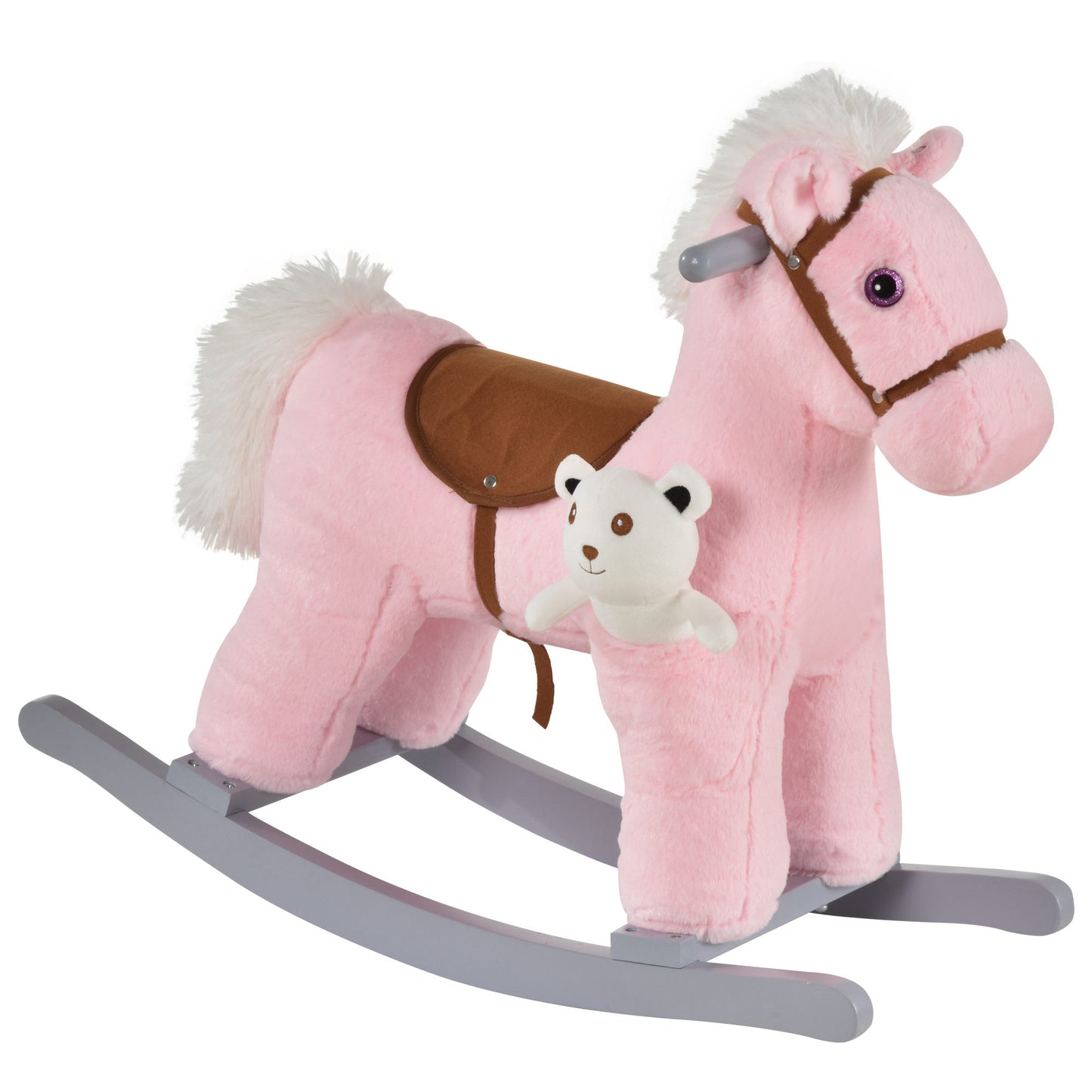 HOMCOM Kids Plush Ride-On Rocking Horse w/ Plush Toy Animal Sounds for 18-36M