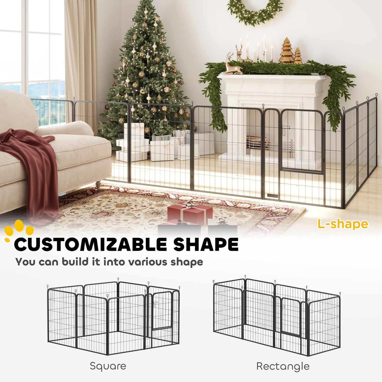 PawHut 8 Panels Heavy Duty Dog Playpen with Door Indoor Outdoor, for Medium Dogs, 80cm High