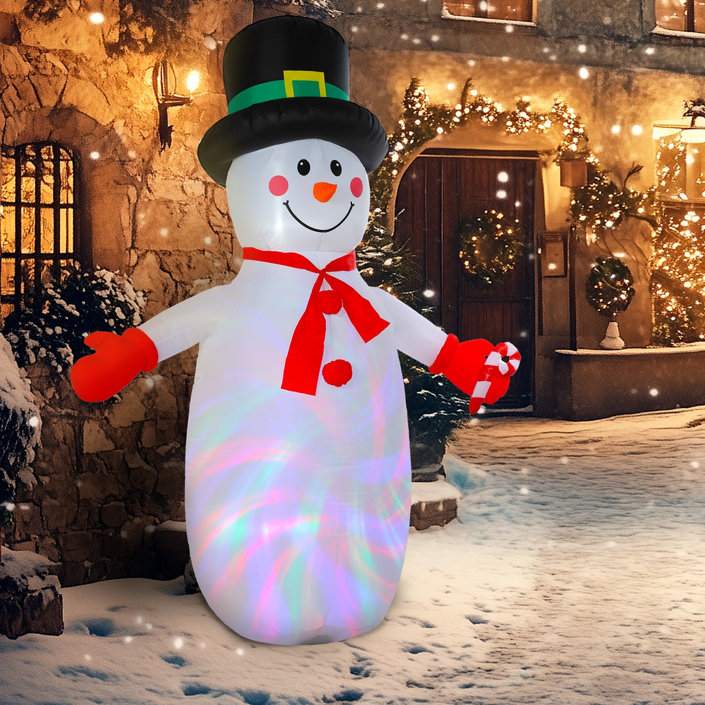 Outsunny 8FT Christmas Inflatable Snowman with Disco & LED Lights, Self-Inflating for Indoor/Outdoor Home Decor, Garden - White