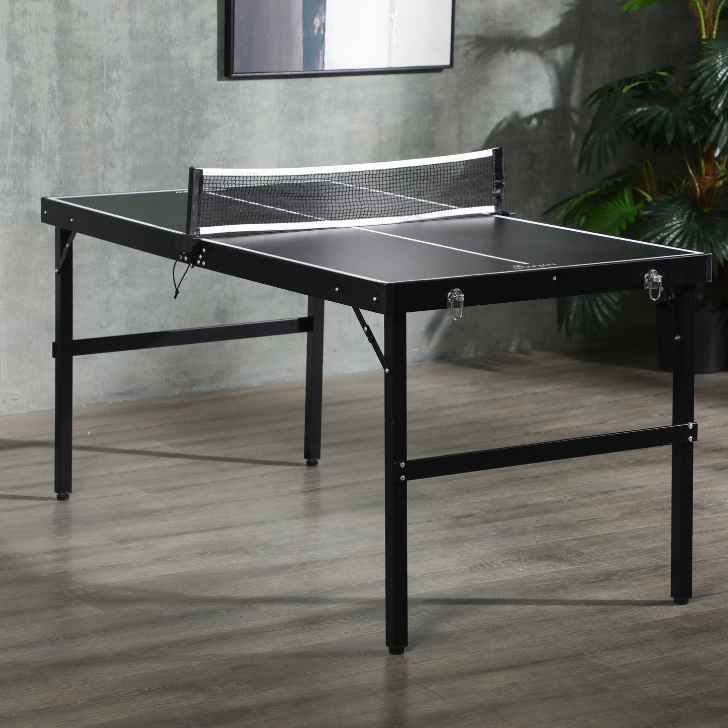 SPORTNOW 5ft Mini Table Tennis Table, Folding Ping Pong Table with Net, Aluminum Frame, Portable Indoor/Outdoor Game Set, Black