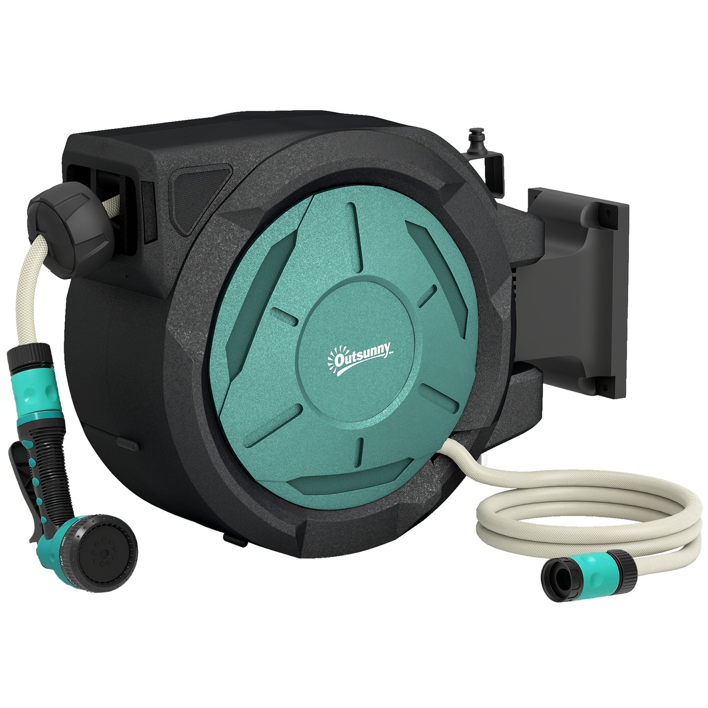 Outsunny Wall-Mounted Hose Reel 20+2m Auto Rewind Black