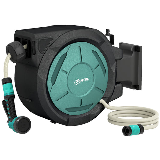 Outsunny Wall-Mounted Hose Reel 20+2m Auto Rewind Black