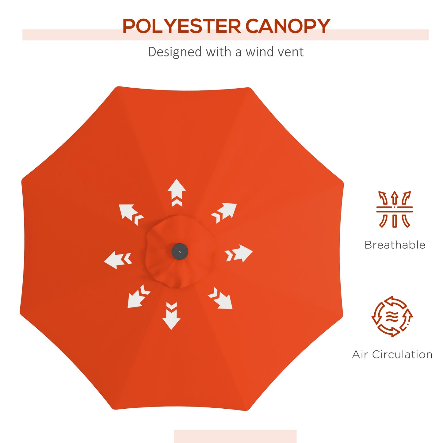 Outsunny 2.7m Outdoor Patio Garden Umbrella Parasol with Tilt Crank and 24 LEDs Lights Orange