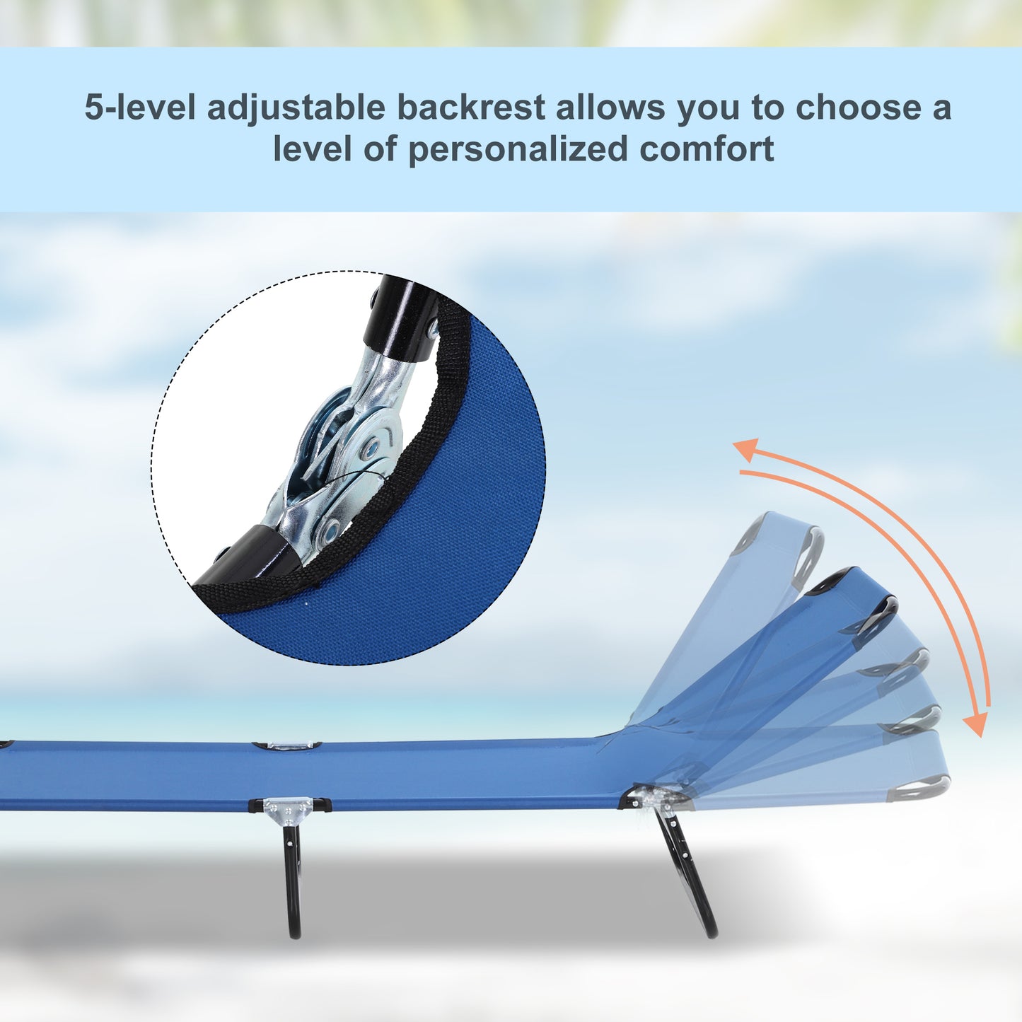 Outsunny 2-Piece Foldable Sun Loungers, 5-Position Adjustable Backrest, Portable Recliner Chairs, Breathable Mesh Fabric, Blue