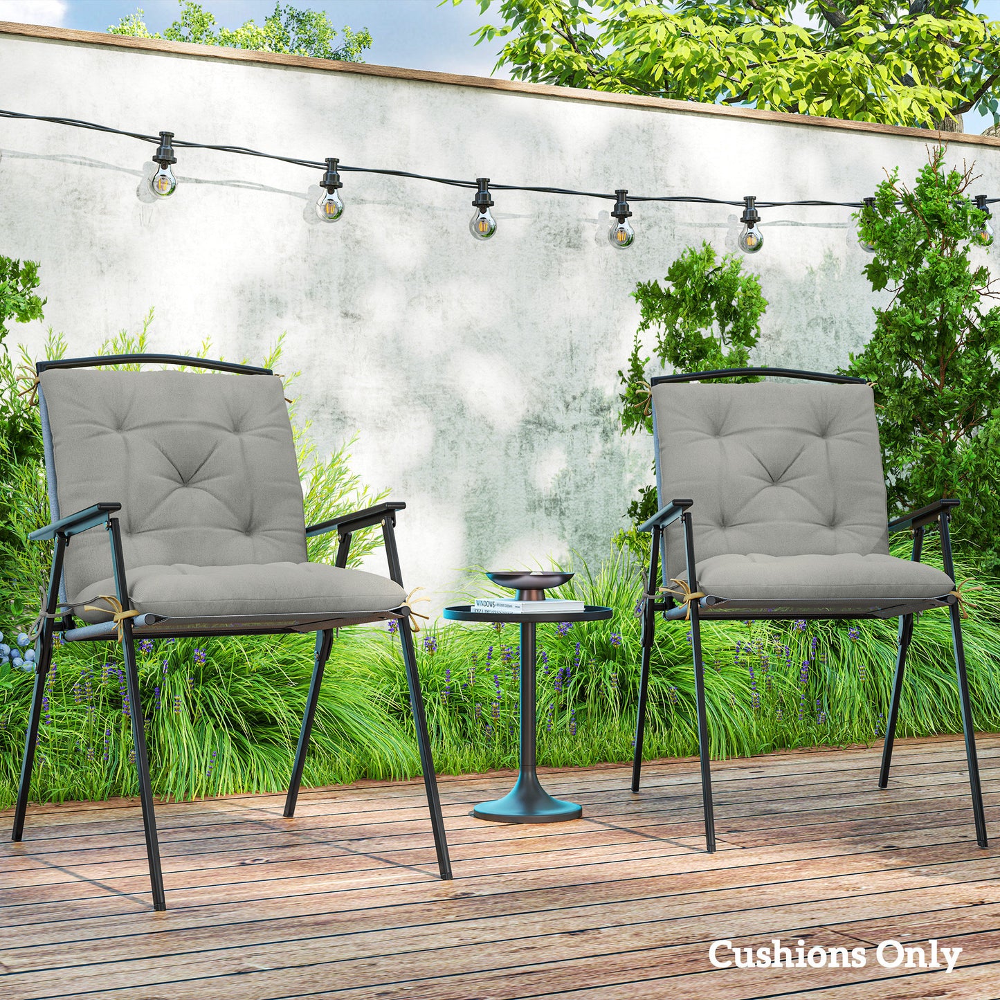 Outsunny Set of 2 Garden Chair Cushions with Backrest for Sunbeds, Rocking Chairs, Loungers, Indoor/Outdoor Use, Light Grey