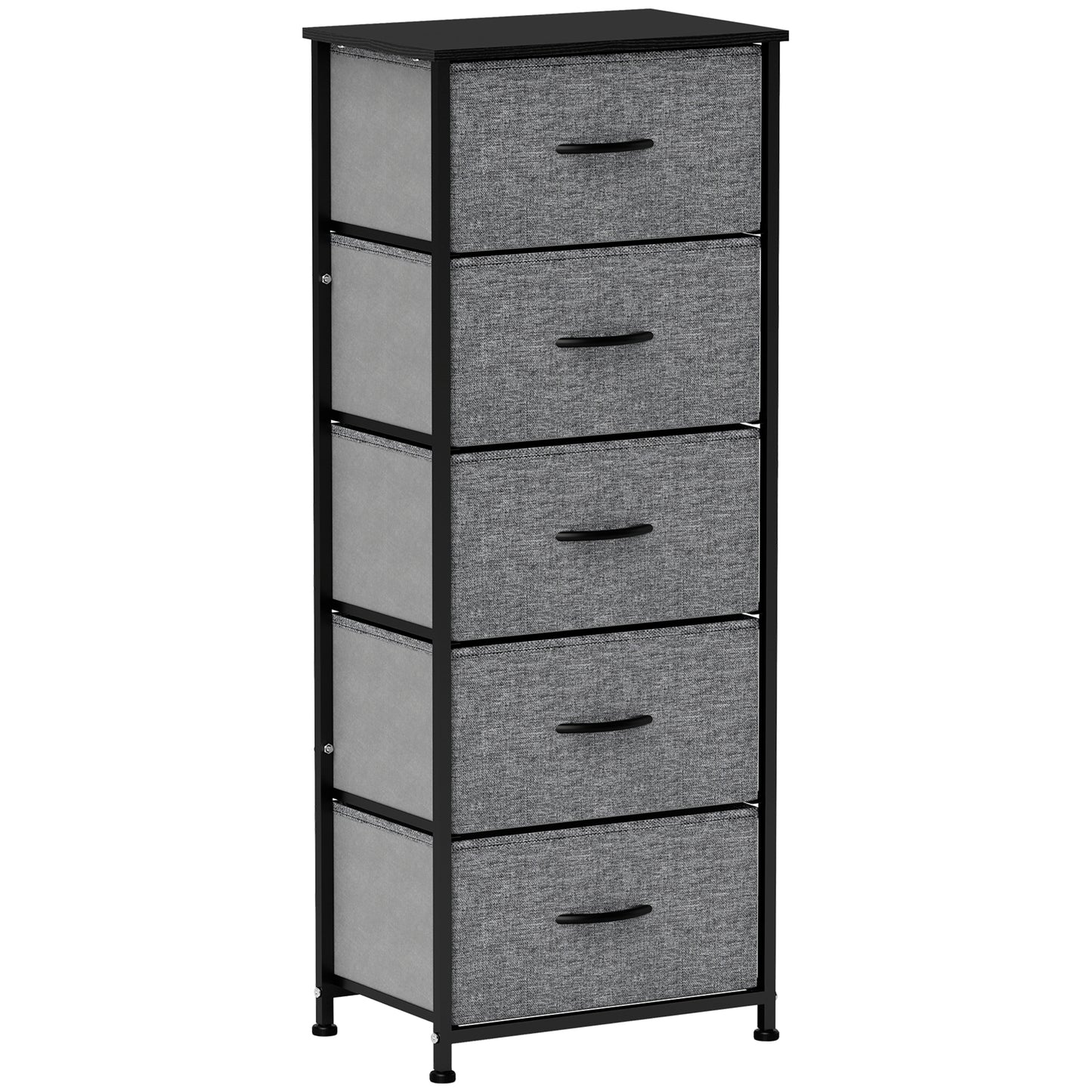 HOMCOM Industrial Dresser with 5 Fabric Drawers, Steel Frame, Wooden Top for Nursery, Living Room, Hallway, Dark Grey