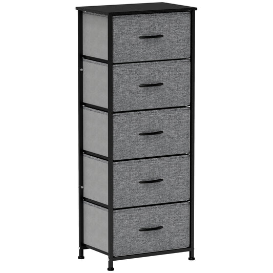 HOMCOM Industrial Dresser with 5 Fabric Drawers, Steel Frame, Wooden Top for Nursery, Living Room, Hallway, Dark Grey