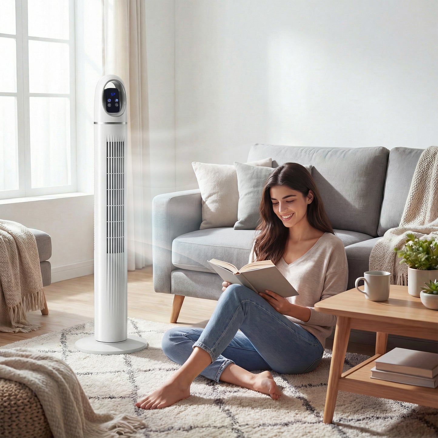 HOMCOM Tower Fan for Bedroom, Standing Floor Fan with 70° Oscillating, 3 Modes, 3 Speeds, 24 Hour Timer, White