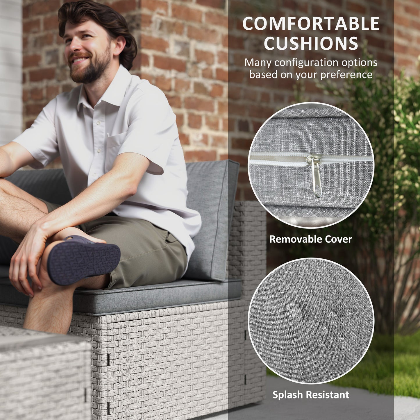 Outsunny 7-Piece Rattan Garden Furniture Set, 6-Seater Corner Sofa with Cushions, Glass Table, Outdoor Conservatory Set, Grey