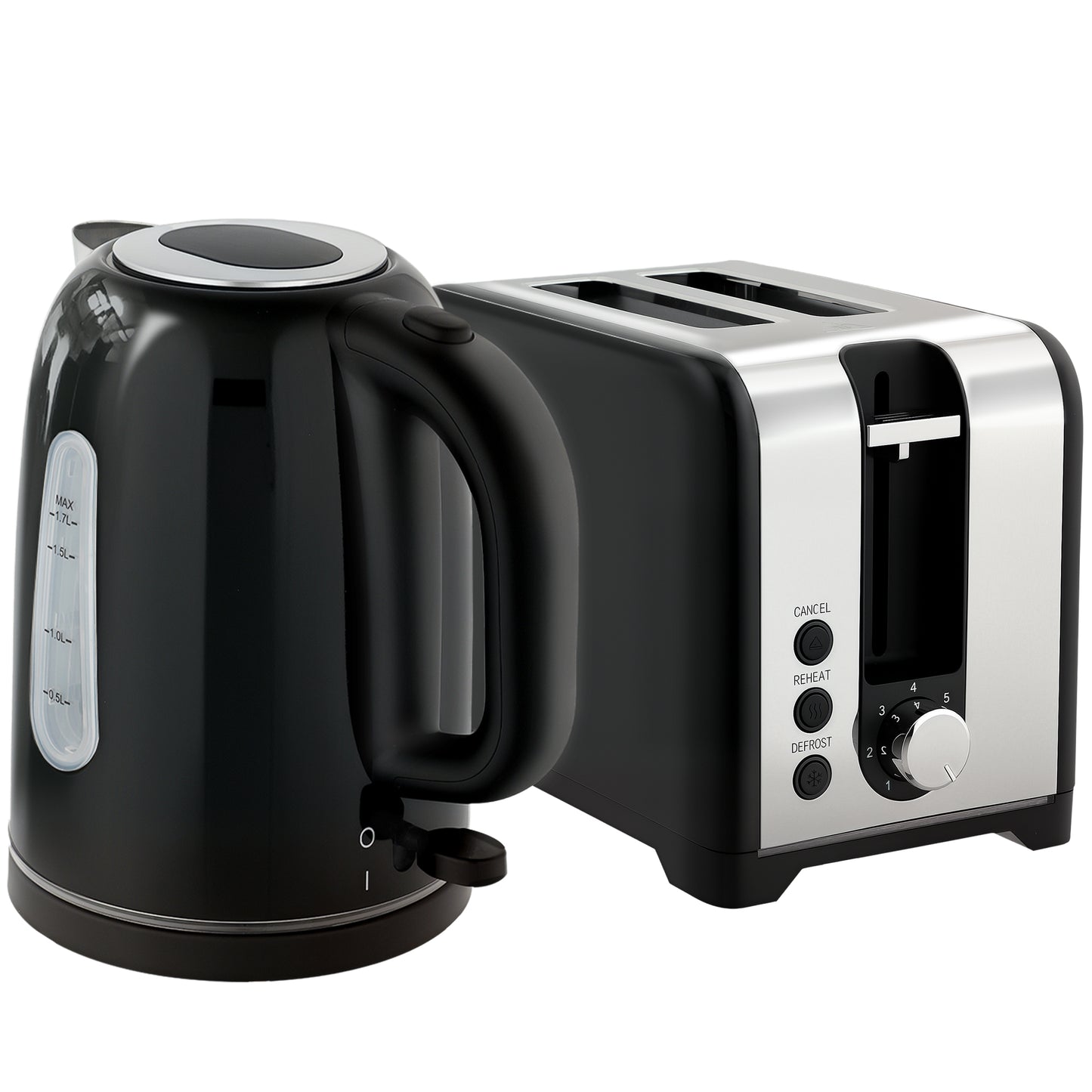 HOMCOM Simple Polished Toaster and Kettle Set - Black