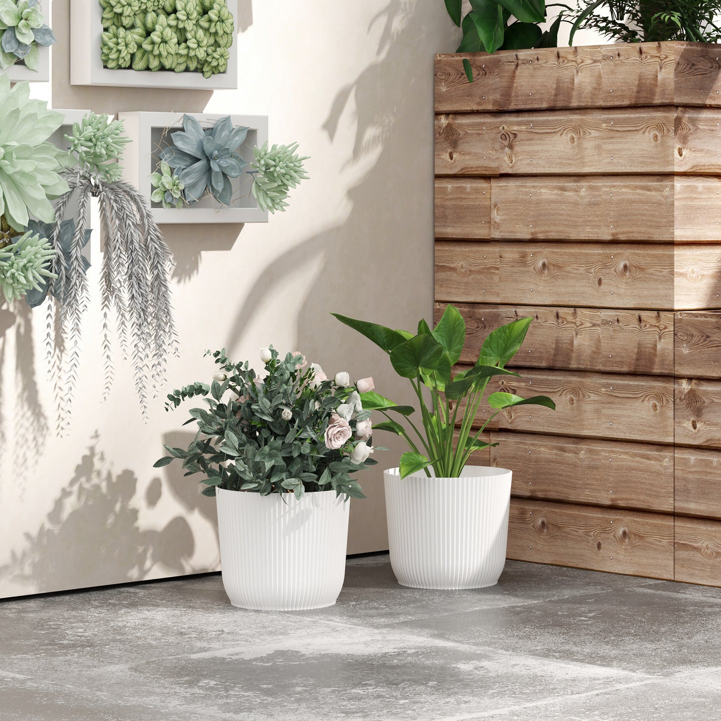 Outsunny Set of Two Ø22cm Planters - White