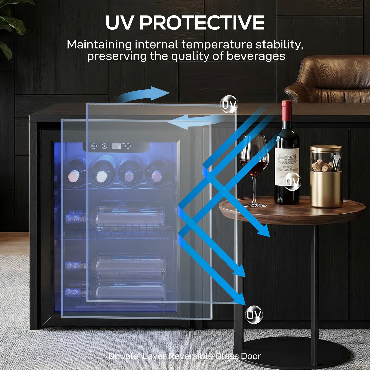 HOMCOM 16 Bottle Wine Cooler, 48 Litre Capacity, 4-16°C Under Counter Drinks Beer Wine Fridge with Glass Door, LED Light, Black