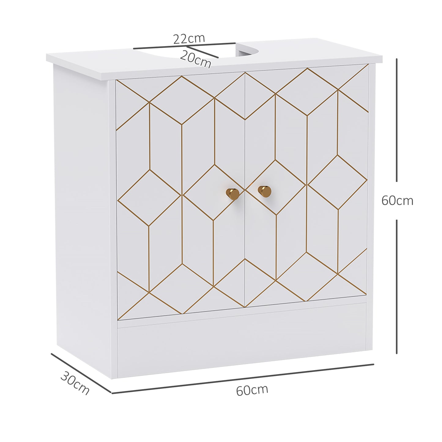HOMCOM Under Sink Bathroom Cabinet, Adjustable Shelf & Open Compartment, Fits Basin with/without Pedestal, 60x30x60cm, White