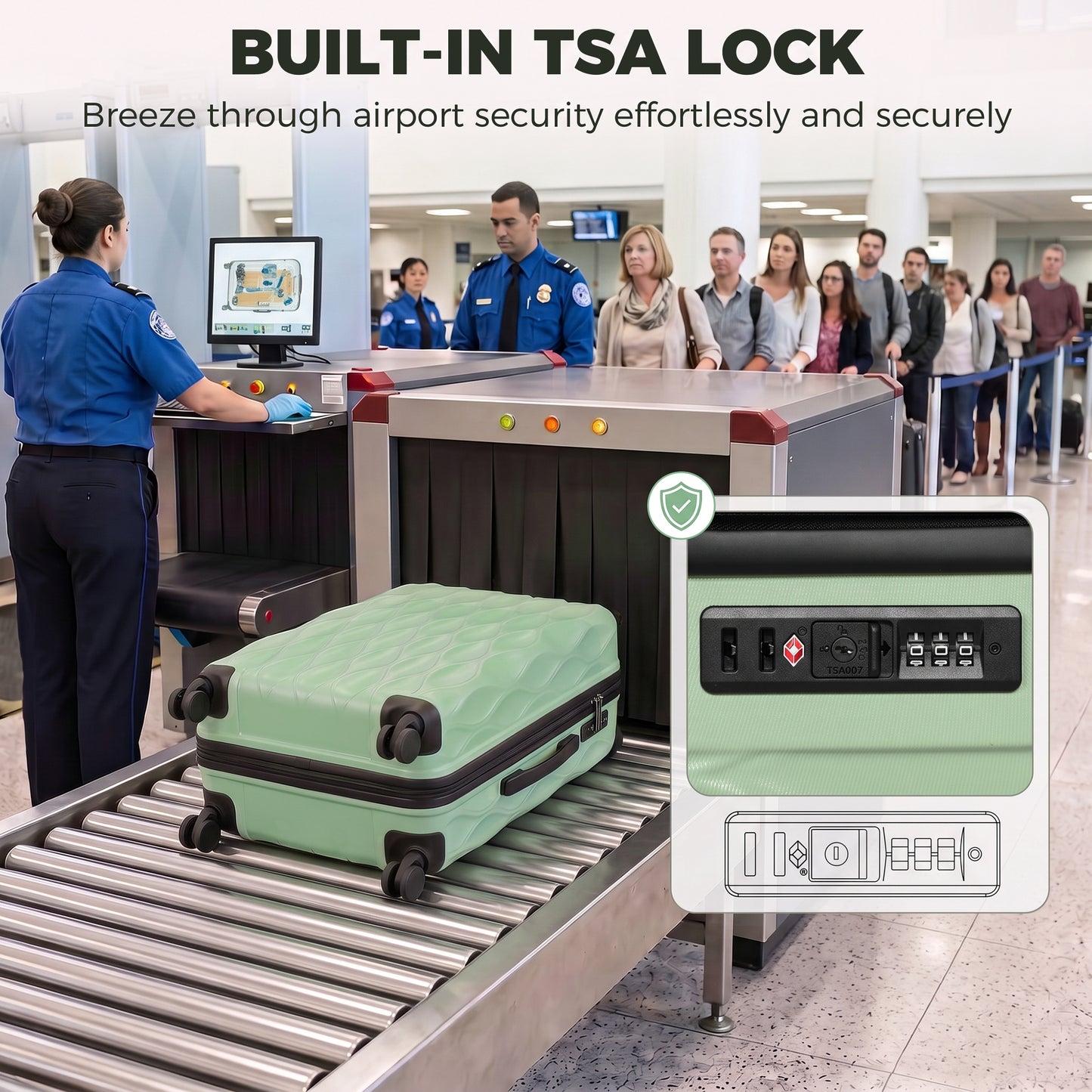 HOMCOM 24Inch Suitcase, ABS Hard Shell Checked Luggage with TSA Lock, Spinner Wheels, Telescopic Handle, Green