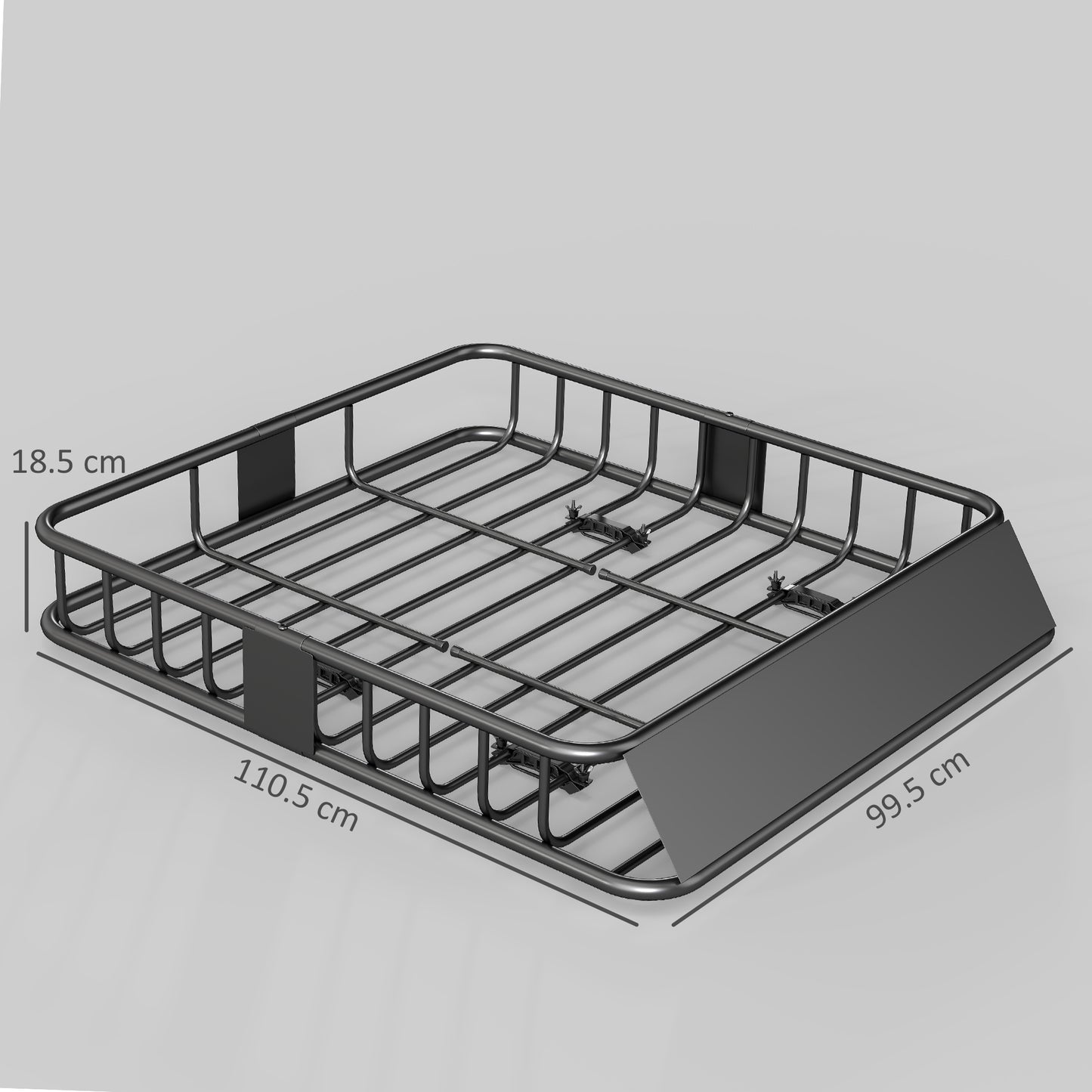 HOMCOM Roof Rack Basket Tray, 90.7 kg Steel Cargo Carrier with Wind Fairing & Side Rails for Vehicles, 110.5 x 99.5 x 18.5 cm, Black