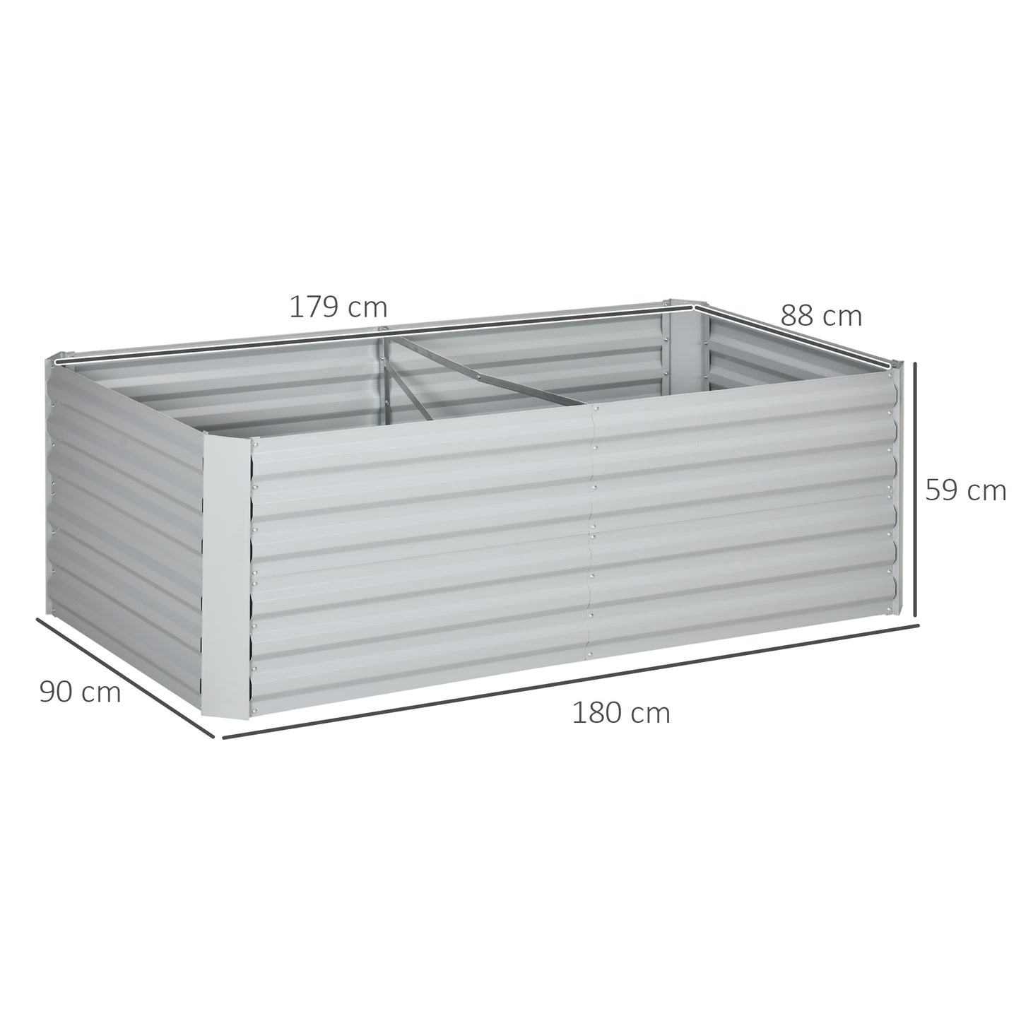 Outsunny Set of 2 Raised Garden Beds, Galvanised Steel Planters with Reinforced Rods for Vegetables, Plants, Flowers, 180x90x59 cm, Light Grey