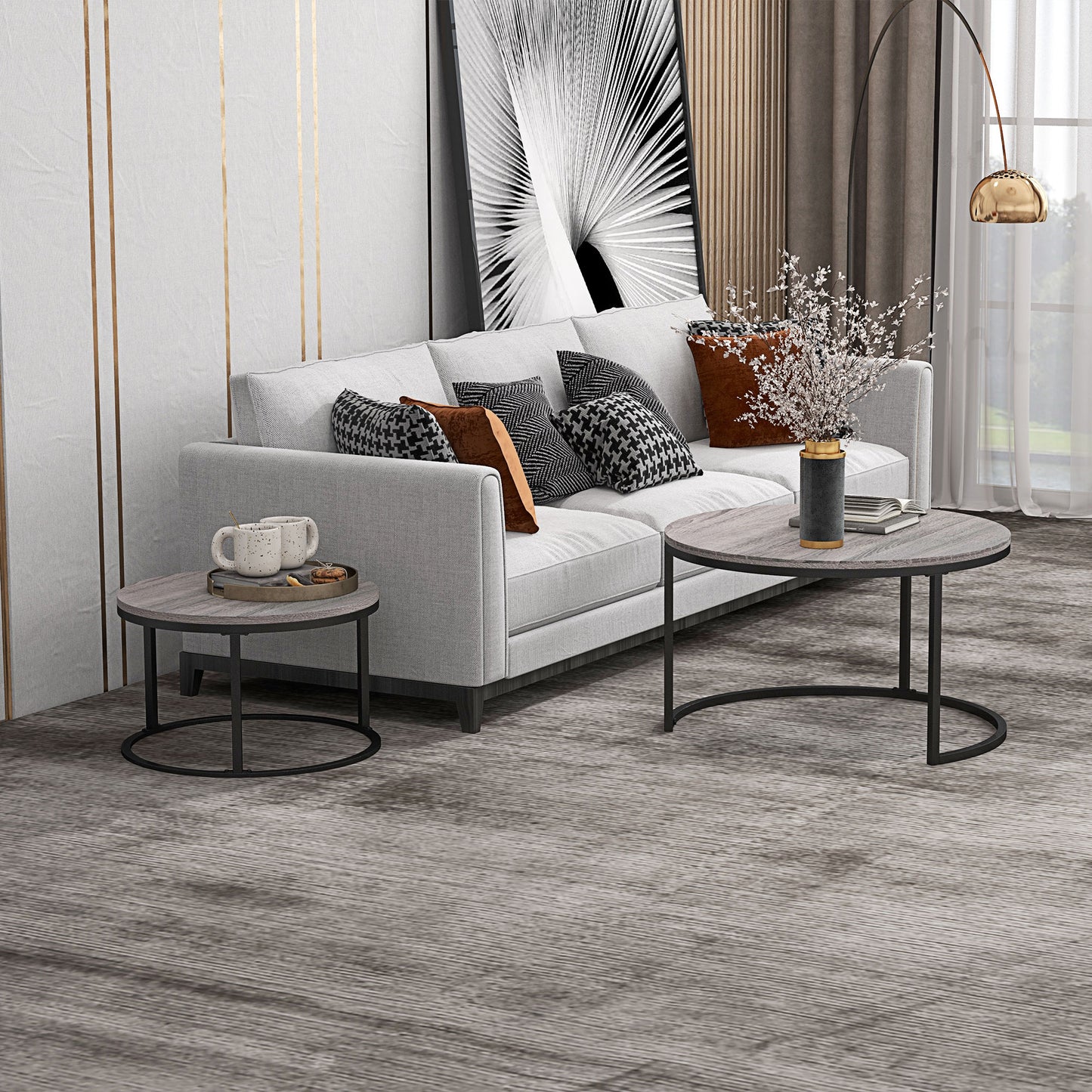 HOMCOM Two Piece Nesting Coffee Tables - Wood Effect/Black